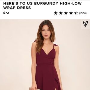 Lulu’s Here’s to Us Burgundy High-Low Wrap Dress